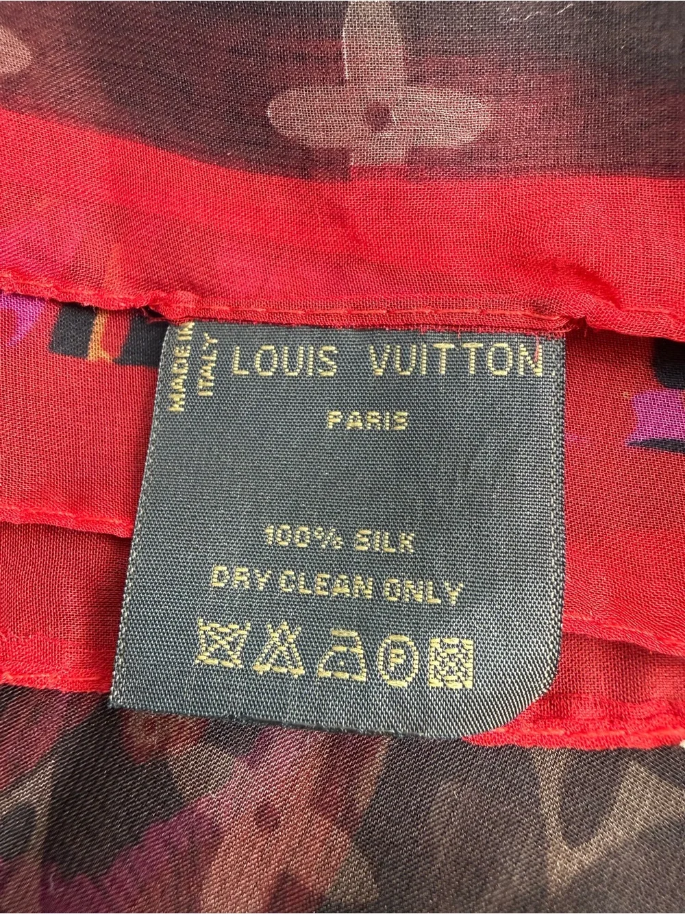Louis Vuitton Brown Scarf with Red Rose Print
